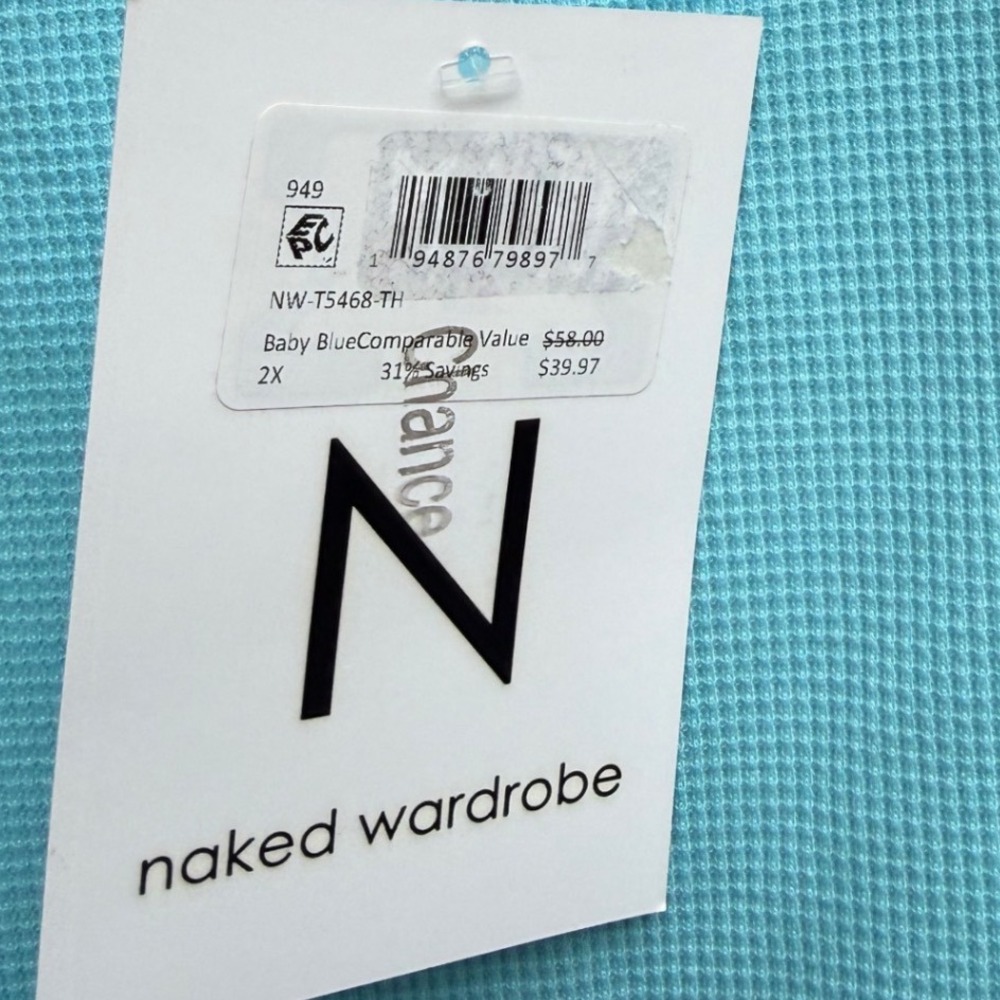 Naked Wardrobe Baby Blue Waffle Knit Crop Tank Top NW-T5468-TH Womens 2X NEW - Picture 2 of 5